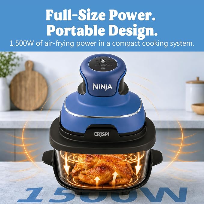 Ninja CRISPi 5-in-1 Portable Glass Air Fryer FN103CO Renewed Deco Bundle | Includes 6-cup, 2.5-qt and 4-qt glass containers, Deco knife set, cutting board, sharpener and unofficial recipe guide