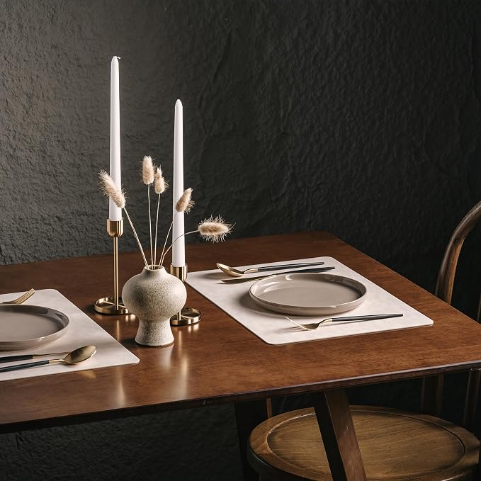 Placemats Set of 8, DOLOPL Reversible Dual-Color Faux Leather Place Mats 17"x11.8"– Waterproof, Heat Resistant, Washable & Wipeable, Luxury Retro Style for Kitchen, Dining Table (Beige & Light Grey)