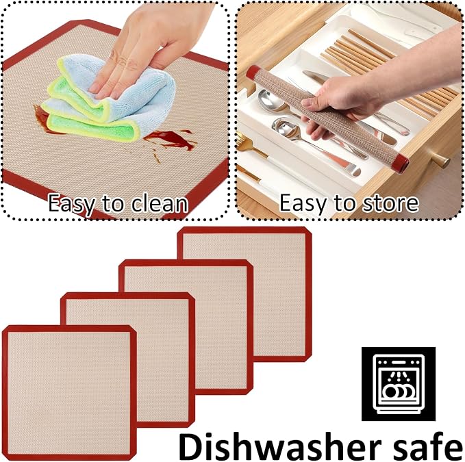 4 Pack 12" x 12" Reusable Silicone Baking Mat for 12 Inch Cake Pan/12x12 Cheesecake Pan/Toaster Oven/XL Air Fryer,12" Food Grade Silicone Mat for Baking Sheet, Non-Stick&Reusable