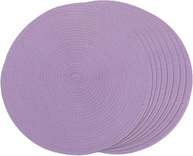 FunWheat Round Braided Placemats Set of 8 Place mats for Dining Tables Woven Heat Resistant Table Mats 15 inch (Light Purple,8pcs)