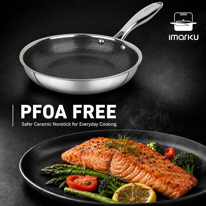 imarku 8 Inch Non Stick Frying Pans, Healthy Hybrid Ceramic Frying Pans | PFOA Free, Dishwasher & Oven-Safe Non Stick Skillets, Stainless Steel Frying Pan for Gas, Electric, and Induction