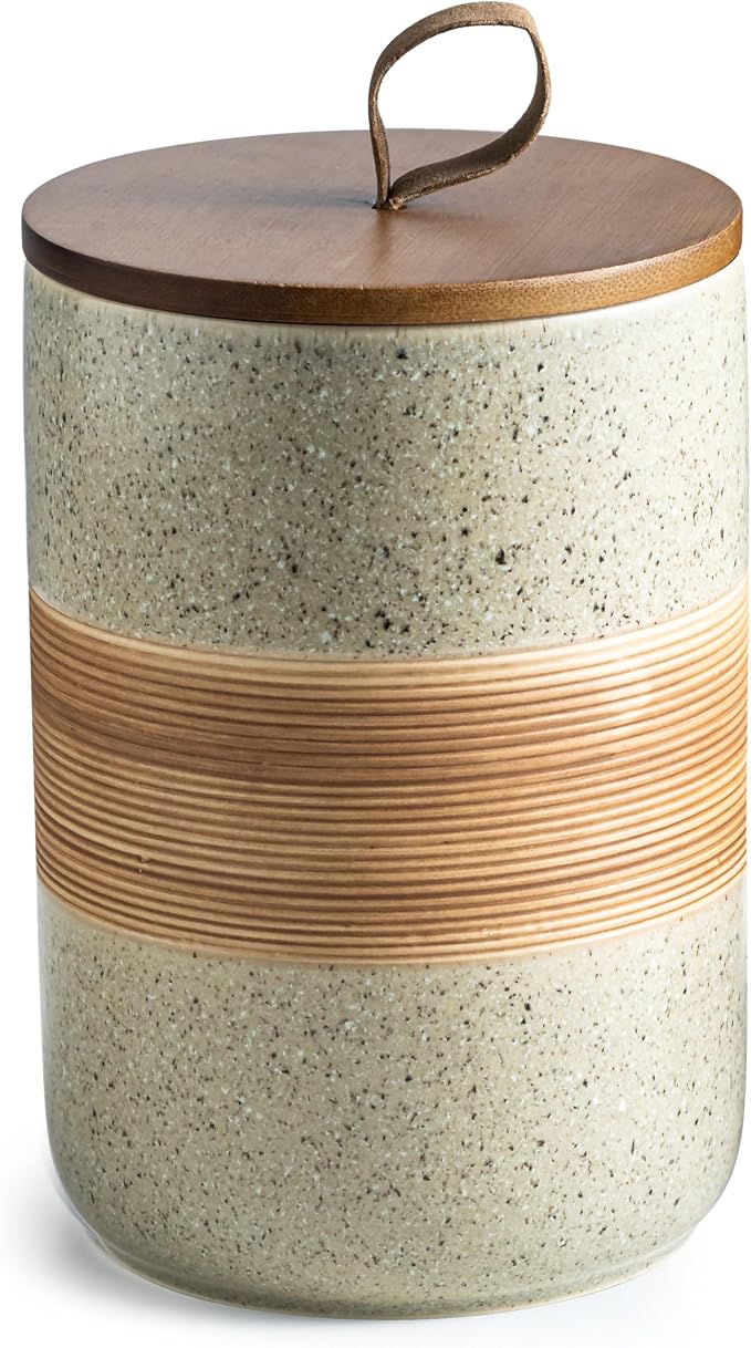 Miamolo Large Storage Containers with Lids, Coffee Container for Counter | Ceramic Coffee Jar for Tea Bag, Cocoa, Nuts, Easy Clean | Space-Saving Design, Farmhouse Decorative Decor | Beige & 61 fl.oz