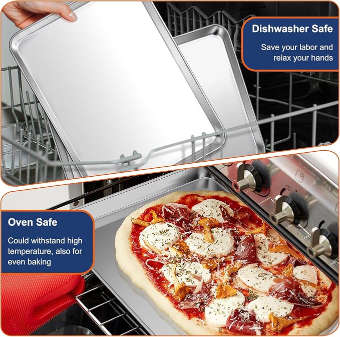P&P CHEF Baking Sheet Pan, Stainless Steel Cookie Sheet, 19.6 Inch & 1 Pcs | Oven Tray Sheet Pan for Baking & Serving, Baking Tray for Multi Uses, Heavy Duty & Non-toxic, Rust Free & Dishwasher Safe
