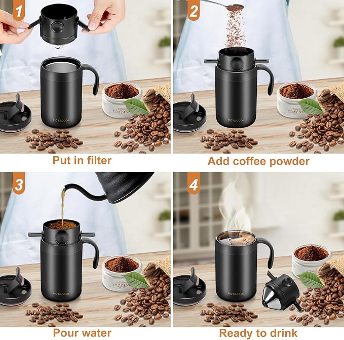 MACIFECI 16oz Camping Coffee Maker Pour Over Coffee Maker Camping Coffee Pot Portable Coffee Maker for Travel Camping Offices Backpacking Outdoor (Black)