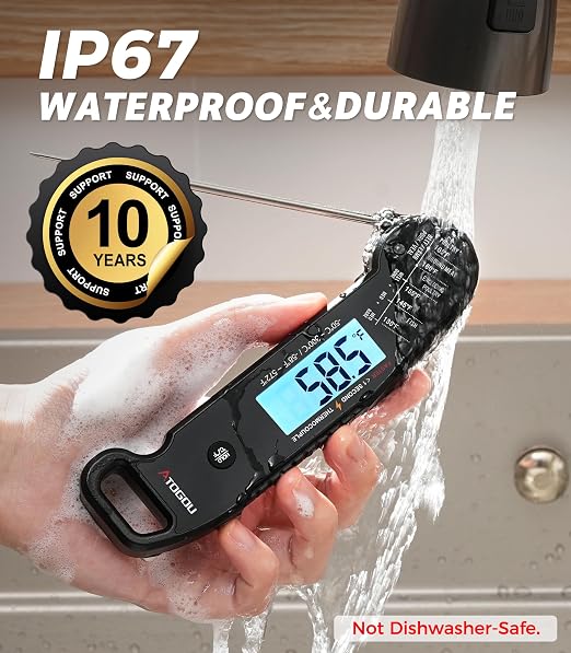 Atogou Professional Meat Thermometer Digital, <1 Sec Instant Read, Black | ±0.5℉Accuracy, IP67 Waterproof, Thermocouple Sensor Probe, with Hold, Magnetic Back, for Kithchen, BBQ, Grill for Men Him Dad