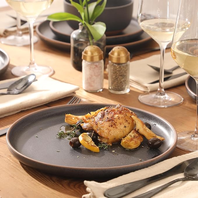 Gibson Elite Abbey Circle 12 Piece (Service for 4) Plates and Bowls Reactive Matte Glaze Dishes Stoneware Ceramic Dinnerware Set - Navy Blue