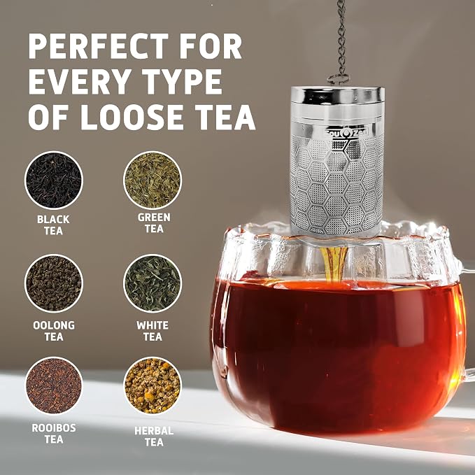 Sou Zen Tea Infuser (Single Pack) | Extra Fine Hex Mesh Loose Leaf Tea Strainer | 304 Stainless Steel Tea Steeper with Extended Chain Hook | Ideal for Brewing Loose Leaf Tea, Herbs & Spices
