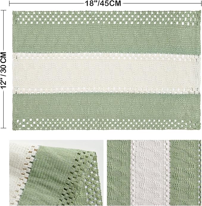 Artoid Mode Light Green Farmhouse Rustic Placemats Set of 4,12x18 Inch Seasonal Hollow Table Mats Party Kitchen Dining Decoration
