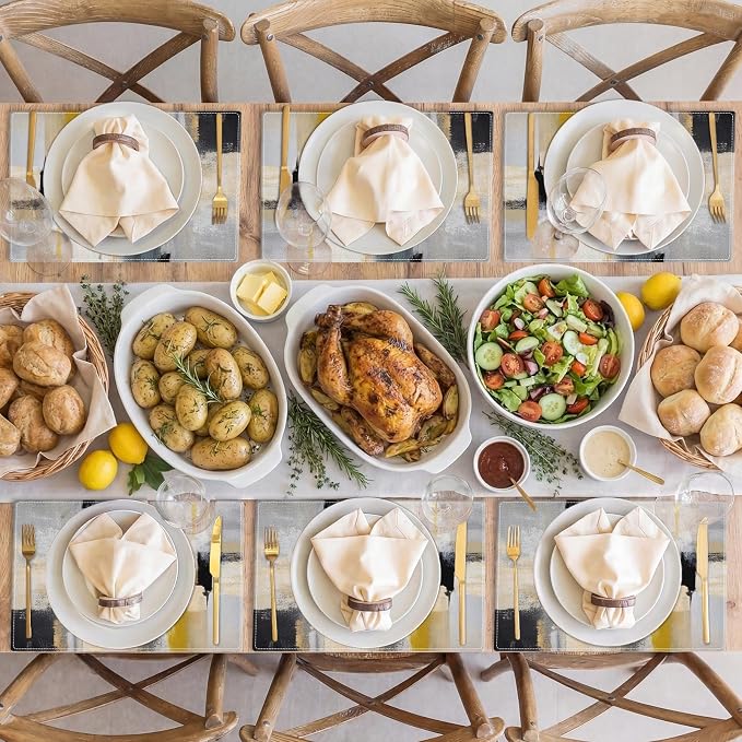 Emvency Farmhouse Placemats Set of 6, 12x18 Inch, Beige Minimalist | Farmhouse Modern Art Painting Table Mats for Outdoor Home Party Kitchen Dining Decoration