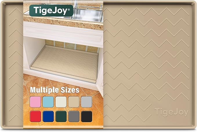 TigeJoy Under Sink Mats for Kitchen Waterproof 28" x 22", Cabinet Liner | Leak-Proof Silicone Mat Sink Protector, Kitchen Essentials Organizer and Storage,Boot or Shoe Tray, Pet Feeding Mat