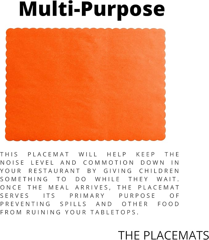Paper Placemats for Dining Table – Disposable Scalloped Edges Color Table Mats Great for Parties and Christmas Table Decorations 10"x14" (Orange) 50ct