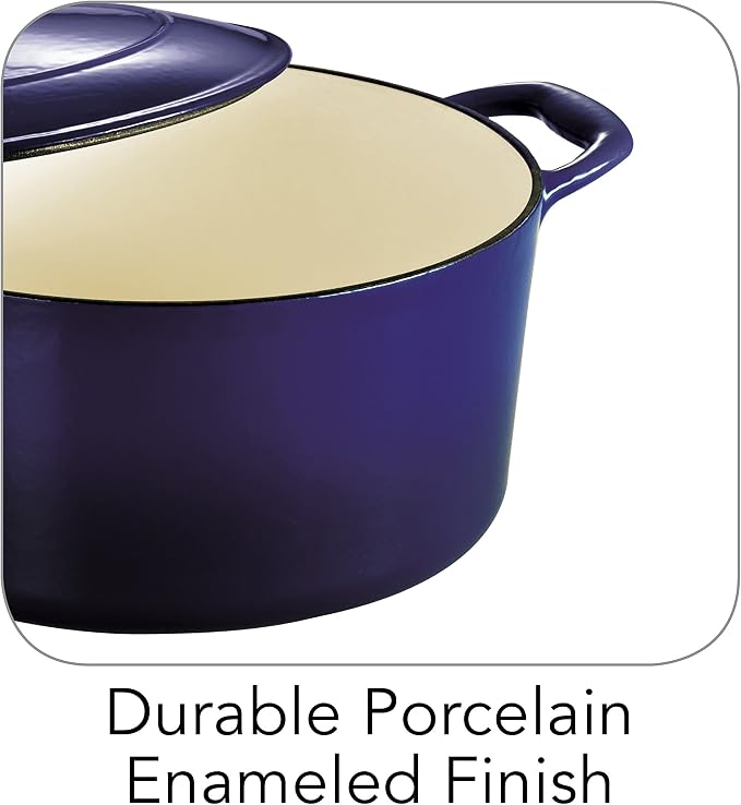 Tramontina Bestow Enameled Cast Iron 5.5-Qt Round Dutch Oven Pot with Lid | Great for Braising, Roasting and Bread Baking - Blue