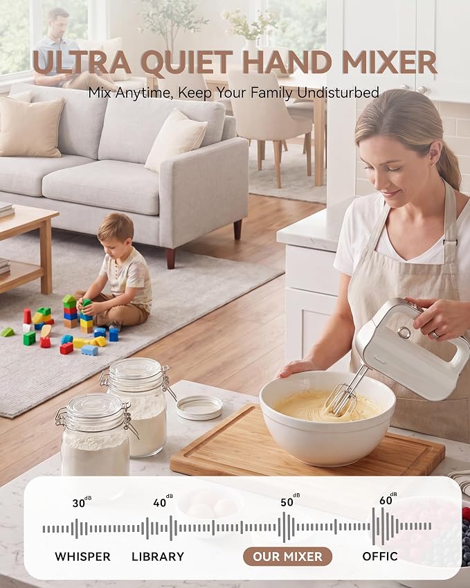 Hand Mixer Electric Handheld, 950W Peak Powerful, UL Certified for Safety | Lightweight Kitchen Mixer, Turbo for Baking, 6-Piece 304 Food-Grade Steel, 2 Beaters + 2 Dough Hooks + Whisk + Milk Frother