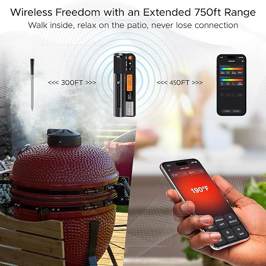 Smart Wireless Meat Thermometer Digital, Bluetooth Meat Thermometer Wireless with Dual High-Accuracy Sensors, Instant Read LCD & App Control for Kitchen BBQ Grill Smoker Air Fryer