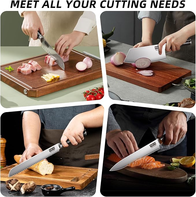 Chef Knife Set with Roll Bag, Ultra Sharp Japanese Kitchen Knife Set | High Carbon Stainless Steel 10PCS Kitchen Knife Set with Sharpener, Pakkawood Handle, Kitchen & Home Cooking, Dishwasher Safe