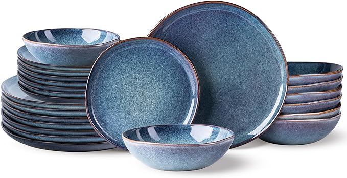 AmorArc Ceramic Dinnerware Sets for 8, 24Pcs Plates and Bowls Sets Dishes | Stoneware Handmade Reactive Glaze Dinner Set, Highly Scratch Resistant | Dishwasher & Microwave Safe Dishware