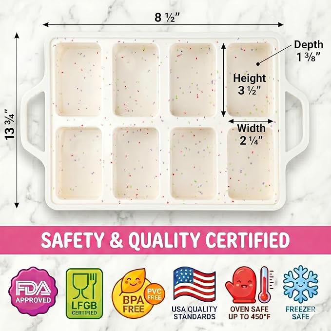 Silicone Mini Loaf Pans for Baking, 2-Pack – 8 Cavity Nonstick Bread Mold | Metal Reinforced Silicone Mini Loaf Pans for Baking, Food-Grade BPA-Free Bread Mold, Easy Release Surface, Dishwasher Safe