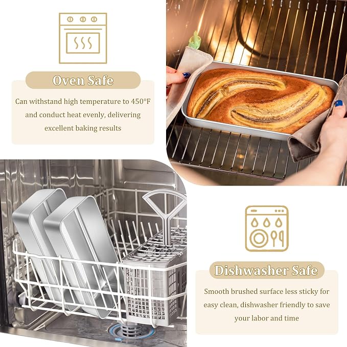TeamFar Loaf Pan, 12 x 5 Inch Stainless Steel Loaf Pans for Baking Bread | 2 Pack Large Bread Loaf Baking Pan for Homemade Bread, Meatloaf, Cake, Brownies, Non-Toxic, Heavy-duty, Oven& Dishwasher Safe