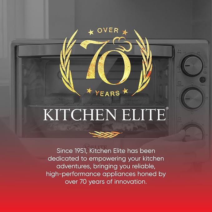 Kitchen Elite Toaster Oven, Compact Countertop Appliance with Bake Tray, Wire Rack, Adjustable Timer, and Temperature Control, Stainless Steel