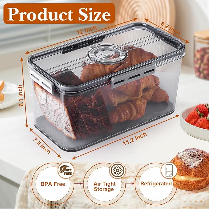 ANYPROLUS Bread Box for Homemade Bread Boxes for Kitchen Counter Airtight, Time Recording Bread Storage Container with Lid, Bread Containers Storage Airtight Loaf Bread Keeper, Large, Dark Grey
