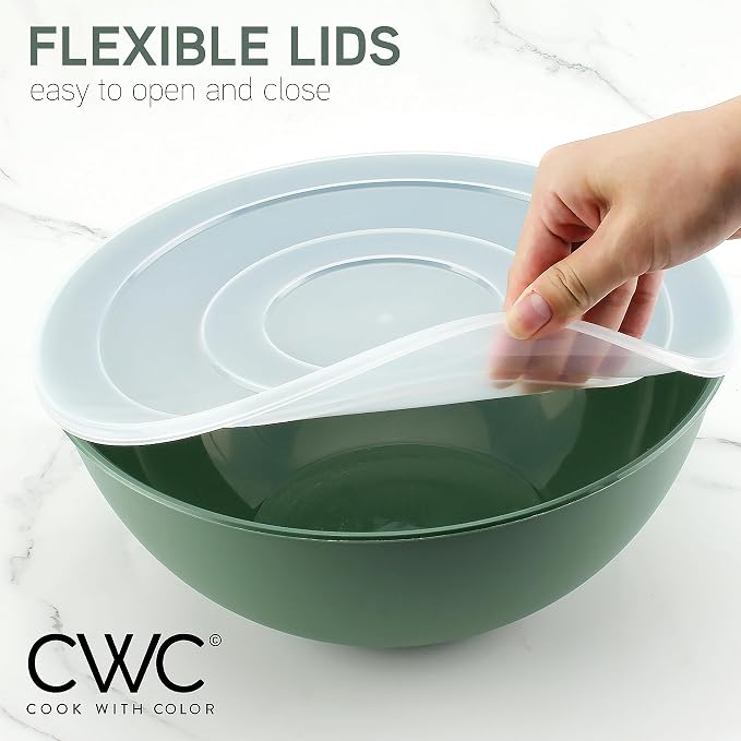 COOK WITH COLOR Mixing Bowls with Lids - 12 Piece Plastic Nesting Bowls Set includes 6 Prep Bowls and 6 Lids, Microwave Safe Mixing Bowl Set, Sage