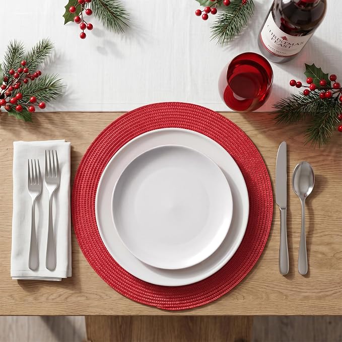 AHHFSMEI Round Placemats Set of 4 Heat Resistant Washable Non-Slip Woven Braided Table Mats for Dining Table Kitchen & Home Decor (red,4)