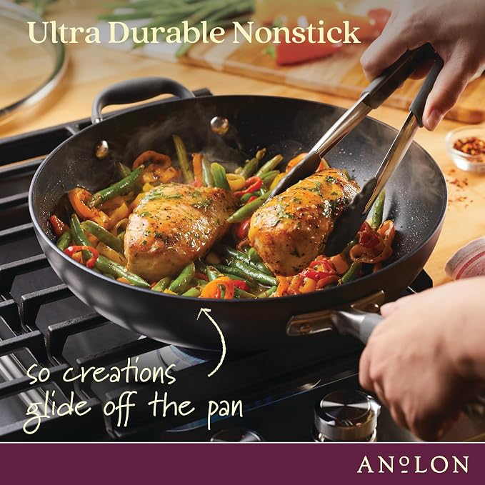 Anolon Advanced Home Hard-Anodized Nonstick Ultimate Pan with Lid and Helper Handle, Non Stick Frying Pan, 12-Inch, Moonstone