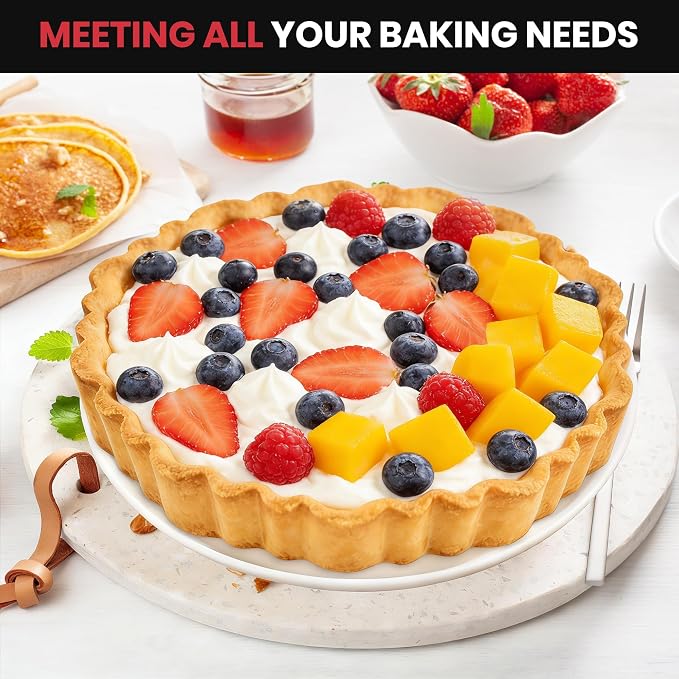 New 9 Inch Tart Pan with Removable Bottom,Non-Stick Carbon Steel Quiche Pan | Includes Crust Shaper Ring | Fluted Pie Pan Quiche Baking Dish Fruit Tart Mold for Baking, Party, Festival | Pies & Quiches