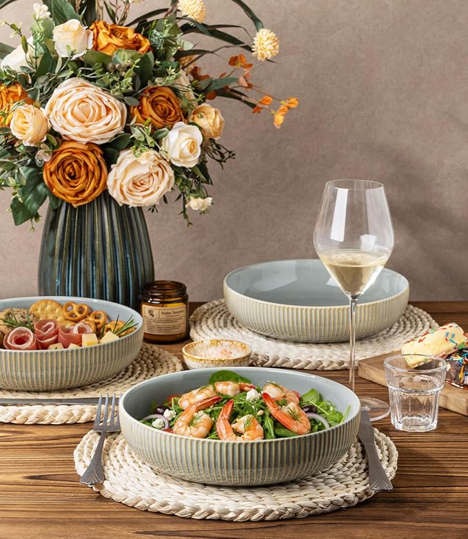 8.5" Ceramic Pasta Bowls Set of 4, Salad Bowls | Versatile Serving Bowls for Pasta, Salad, Fruit & Noodles, Housewarming & Wedding Gift, Desert Sage