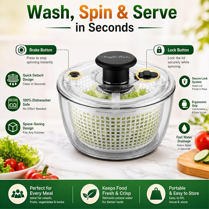 Good Grips Salad Spinner 3.6L – Large Lettuce Spinner & Salad Cleaner with Bowl & Lid, Fruit Washer, Vegetable Cleaner, Strainer Bowl, Fast Drying Multipurpose Kitchen Tool