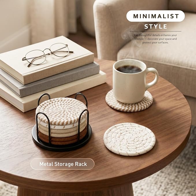 Lazebox Coasters Set of 8 for Drinks, 4 Inch Large Coasters for Coffee Table, Tabletop Protection for Hot & Cold Drinks, Versatile Coasters for Home Decor, Non-Slip & Easy to Clean, Coffee
