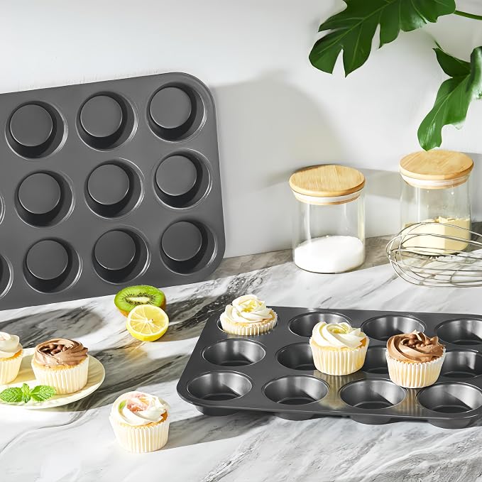 Muffin Pan for Baking，Non-Stick Muffin Tin Nonstick 12 Cup | Baking Pans Set, Carbon Steel Baking Supplies，13.9x10.4x1.22