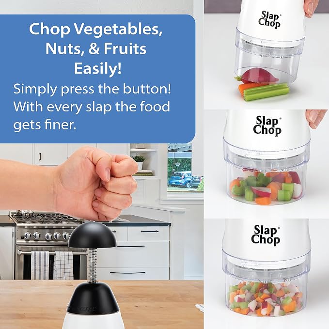 Slap Chop Original Food Chopper, Stainless Steel Blades, Butterfly Open | Manual Food Chopper, Vegetables, Salad Toppings, All Type of Nuts