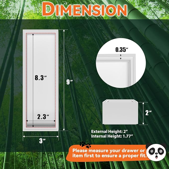 Lixple Bamboo Kitchen Drawer Organizer, 2 Pack, 9" x 3" x 2", White | Fits Steak Knives, Silverware & Utensils, Perfect for Narrow Kitchen Drawers, Inner Size 8.3" × 2.3" × 1.77"