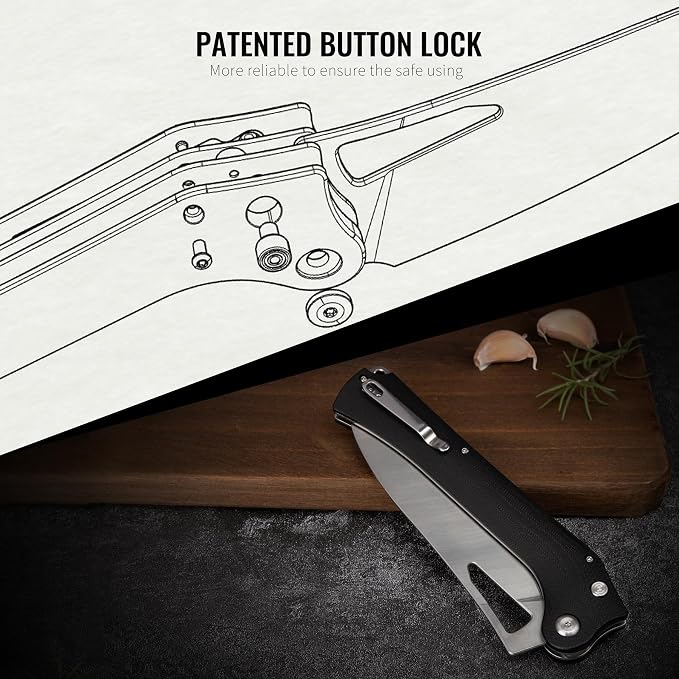 Folding Kitchen Chef Knife, 5.49" Foldable Camping Knife with 10cr15mov Stainless Steel Blade, Anti-skidding and Ergonomic Designed G10 Handle for both Indoor and Outdoor Cooking
