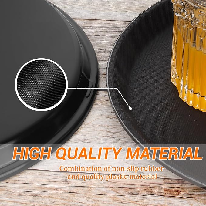 Mwellewm 6 Pcs Round Serving Tray, 11 Inch Non Slip Surface Round Tray Black Server Tray Plastic Food Meals Server with Raised Edges for Home, Kitchen, Restaurant, Cafeteria, Bar, Hotel