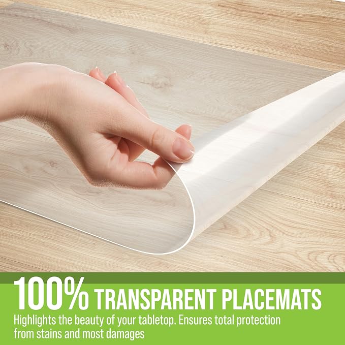 CraftyCrocodile Clear Plastic Placemats Set of 16 - Vinyl Table Protector for Dining, Kitchen, Office, Painting Table, Shelves - Heat Resistant, Crystal Clear, Wipeable Place Mats - 17.5x12