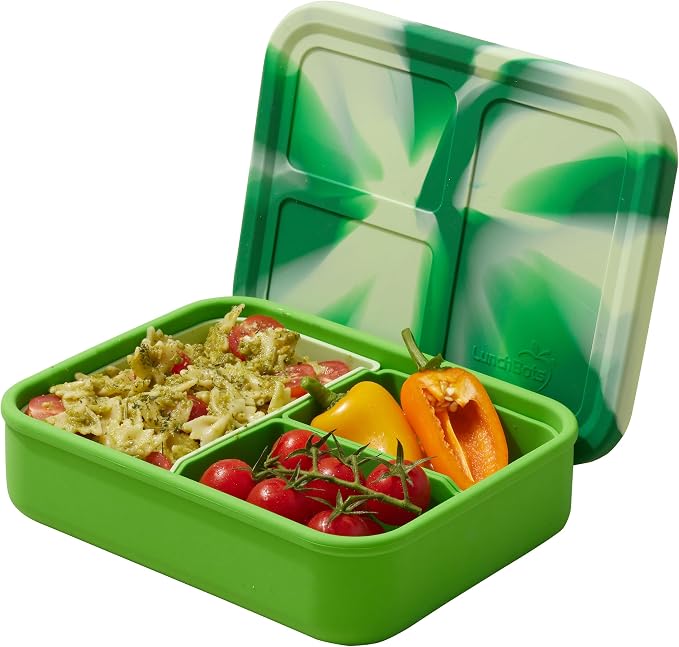 LunchBots Build a Bento 32 oz Platinum Silicone Divided Lunch Box Green