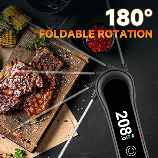 Digital Instant Read Meat Thermometer, Accurate Grill Thermometer for Beef | IP67 Waterproof 180° Foldable Probe, Precise Instant Read, Food-Grade Probe, Ideal for Grill, Deep Fry, Steak & Turkey