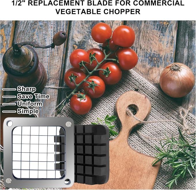 Commercial Vegetable Replacement Chopper 1/2’’ Blade | Replacement Chopper Dicer Stainless Steel Blade and Pusher Block for Fruit Cutting Machine Tomato onion French Fries Cutter