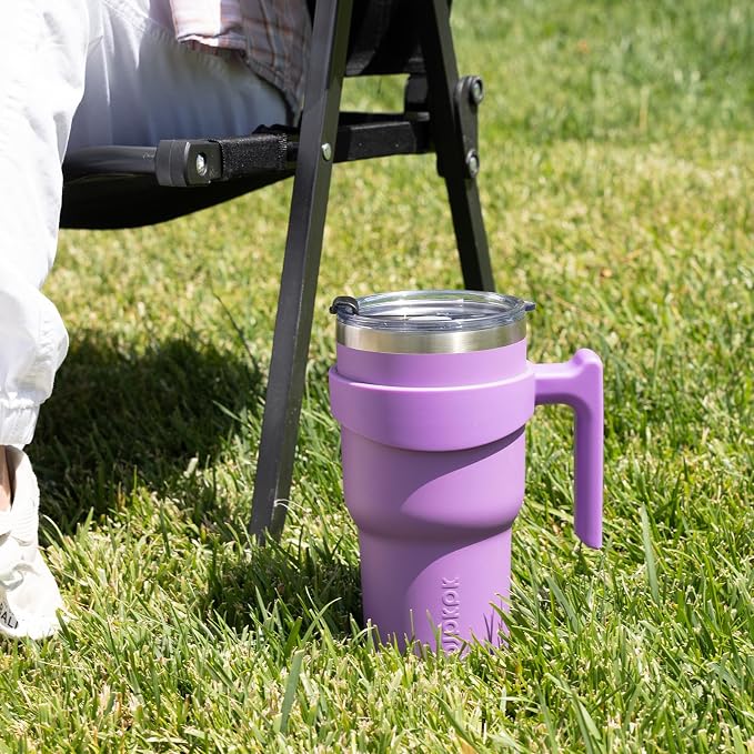 BJPKPK 10 oz Mini Tumbler with Lid, Straw & Handle, Insulated Steel Cup | Small, Spill Proof, Leak Proof, Thermal, Double Wall Vacuum, Sweatproof, Dishwasher Safe, BPA Free, Lavender