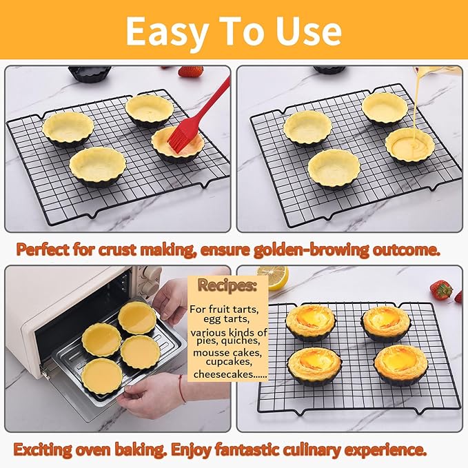 DATANYA Mini Tart Pans 4 Inch with Removable Bottom Quiche Pans 16PACKS | Round Nonstick Heavy Duty Fluted Side Fruit Tart Molds for Pies, Tartlets, Mousse Cakes, Dessert Pastry Baking