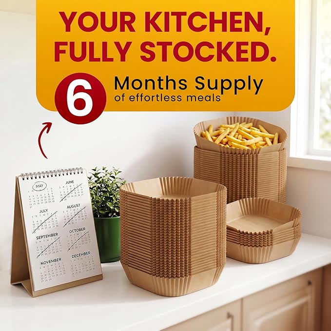 Air Fryer Liners Disposable, 350 Pcs 8" Square for Most 5-8 qt Baskets | Non-stick & oil-proof for easy cleanup; unbleached, BPA-free & PFAS-free; oven & microwave safe to 450F