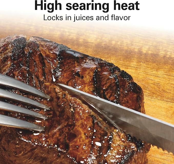 Hamilton Beach Electric Indoor Searing Grill with Adjustable Temperature Control to 450F, 118 sq. in. Surface Serves 6, PFAS-Free Removable Nonstick Grate, Stainless Steel (25360) | Adjustable Temperature Control To 450°F | 118 sq. in. PFAS-Free Remova...