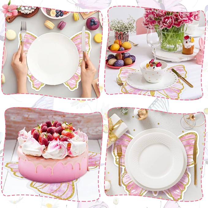 Harloon 50 Pcs Butterfly Paper Placemats Disposable Colorful Butterfly Table Mats for Spring Summer Wedding Baby Shower Birthday and Holiday Party Kitchen Dining Table, 13 x 10.8 Inches (Pink)
