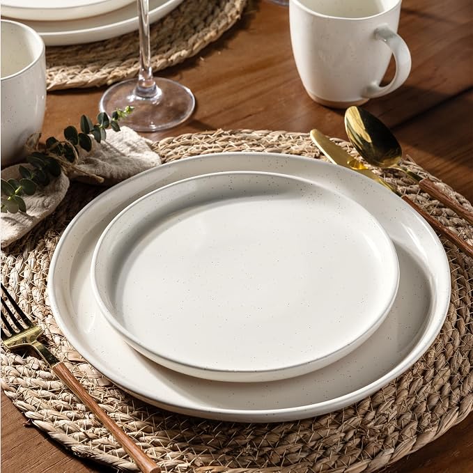 AmorArc Dinnerware Sets for 8, 24 Pieces Ceramic Plates and Bowls Set | Scratch Resistant Stoneware Dishes Set, Dishwasher & Microwave Safe, Light Beige
