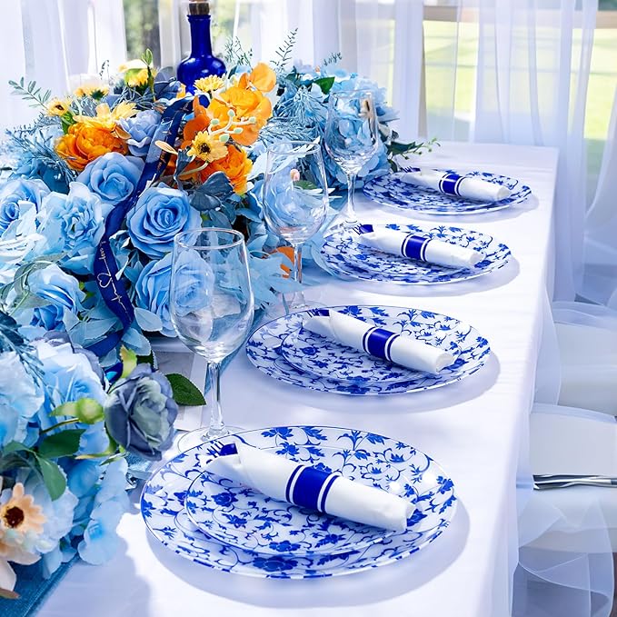 400PCS Pre Rolled Blue Plastic Silverware Set Heavy Duty for Wedding | Individually Wrapped Utensils, 100 Guests, Durable and Sturdy, BPA free, Includes Matching Napkins, for Festive Events