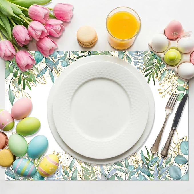 50 Pack Christian Disposable Paper Placemats Cross Eucalyptus Mats