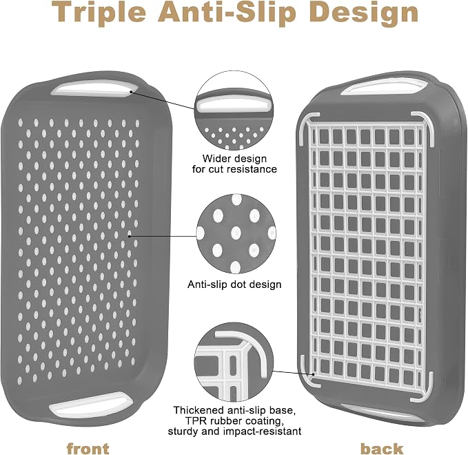 Non-Slip Lap Tray Set of 2, Gray | Dishwasher safe rectangular serving trays with handles. Perfect for couch, bed, desk. Sturdy, easy to clean