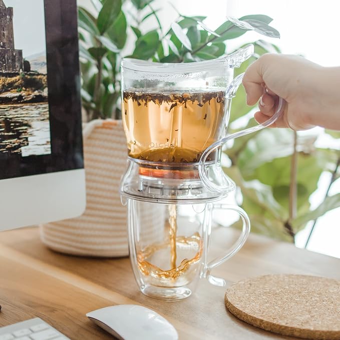 GROSCHE Aberdeen Smart Tea Maker BPA-Free Tea Infuser Clear 17.7 oz (525ml) | Drip-Free Bottom Dispenser, Coaster, Easy Brewing, Simple Cleanup, Tritan Build, Loose-Leaf Steeping, Stylish Design